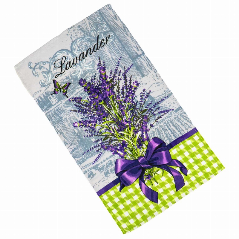 Рушник кухонний рогожка з петелькою та принтом lavender with a bow 35х61см 180г/м2 GM Textile (Лавандовий)